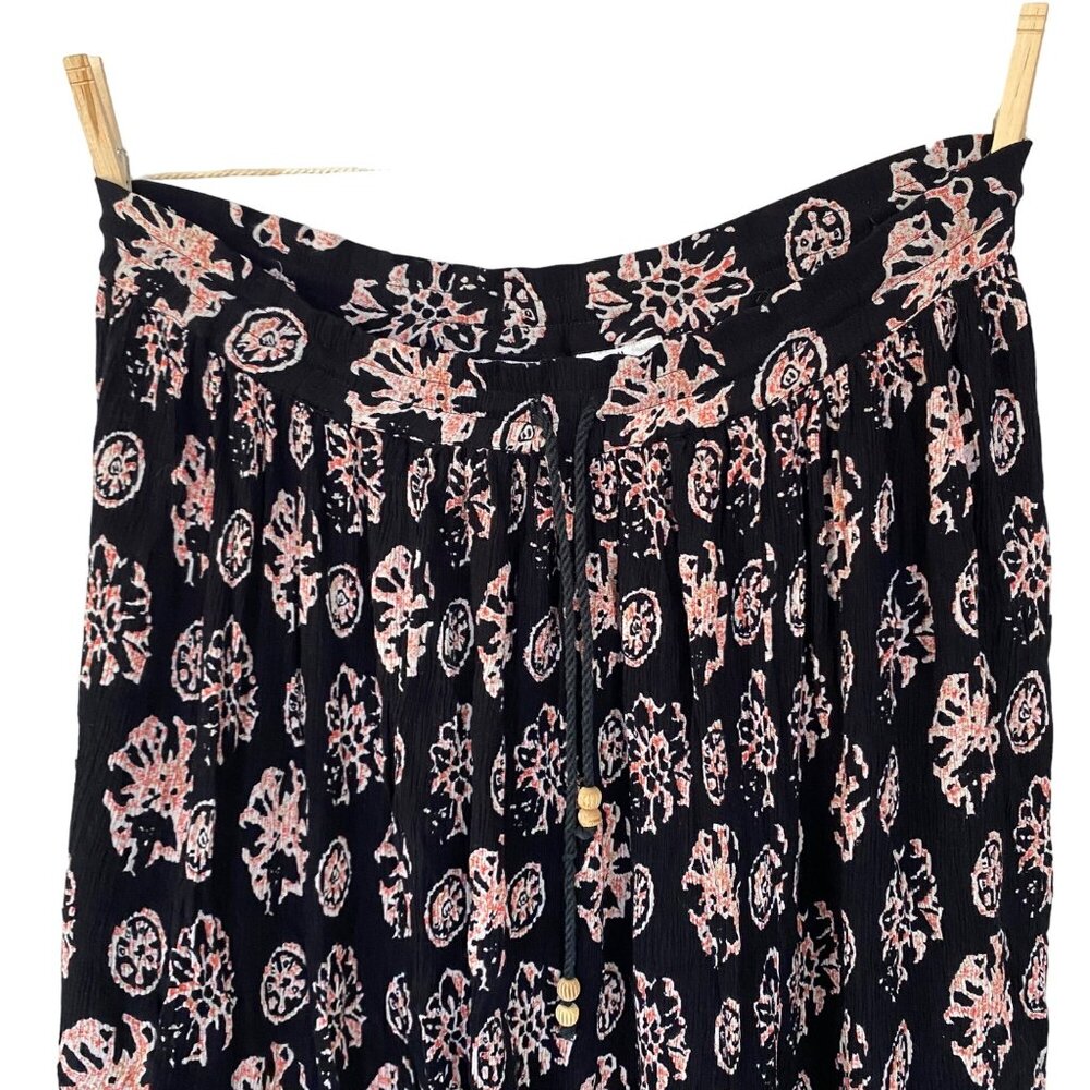 Vintage Liz Baker Essential Black Patterned Gypsy Pleated Maxi Skirt Size M - Picture 4 of 8